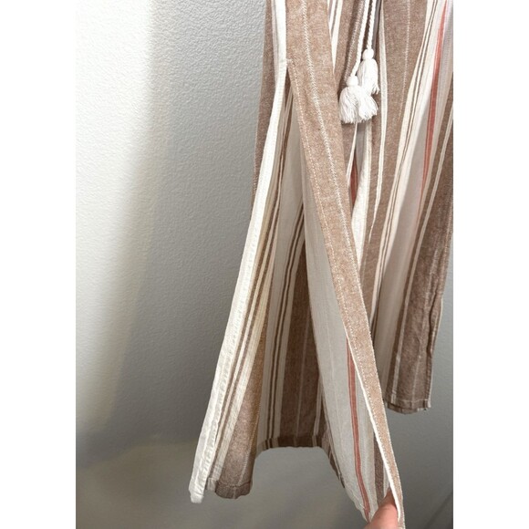 Cali 1850 Linen Cotton Pants Brown Cream Striped Slit Legs‎ Size S Beachy Boho - Picture 8 of 16
